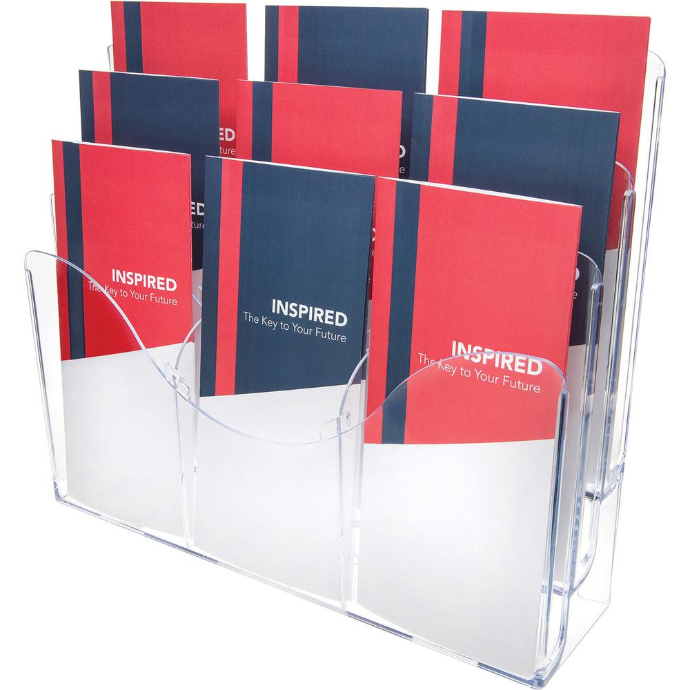 Deflect-o Three Tier Document Organizer with Dividers - 9 Compartment(s) - 6 Divider(s) - 3 Tier(s) - 11.5" Height x 13.5" Width x 3.5" DepthDesktop - Clear - 1 Each