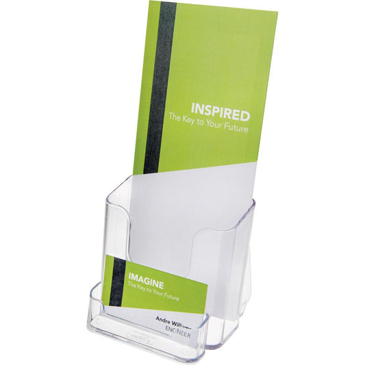 Deflect-o Countertop Leaflet Holder With Business Card Holder - 2 Compartment(s) - 7.8" Height x 4.4" Width x 4.1" DepthDesktop - Leaflet Size - Clear - Plastic - 1 Each