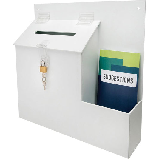 Deflecto Suggestion Box - External Dimensions: 13.8" Width x 3.6" Depth x 13" Height - Key Lock Closure - Plastic - White - For Suggestion Card - 1 Each