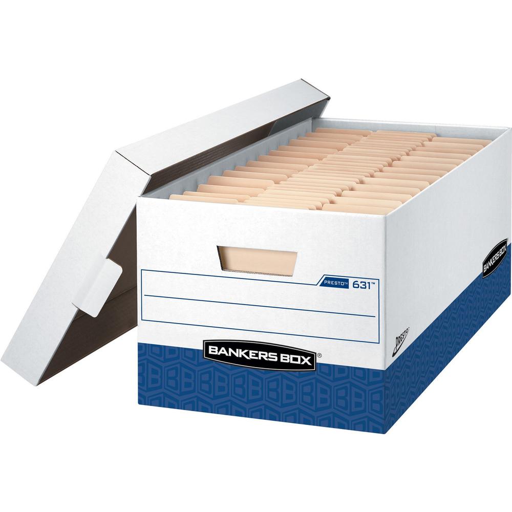 Bankers Box Presto File Storage Box - Internal Dimensions: 12" Width x 24" Depth x 10" Height - External Dimensions: 13" Width x 25.4" Depth x 10.5" Height - 750 lb - Media Size Supported: Letter - Li