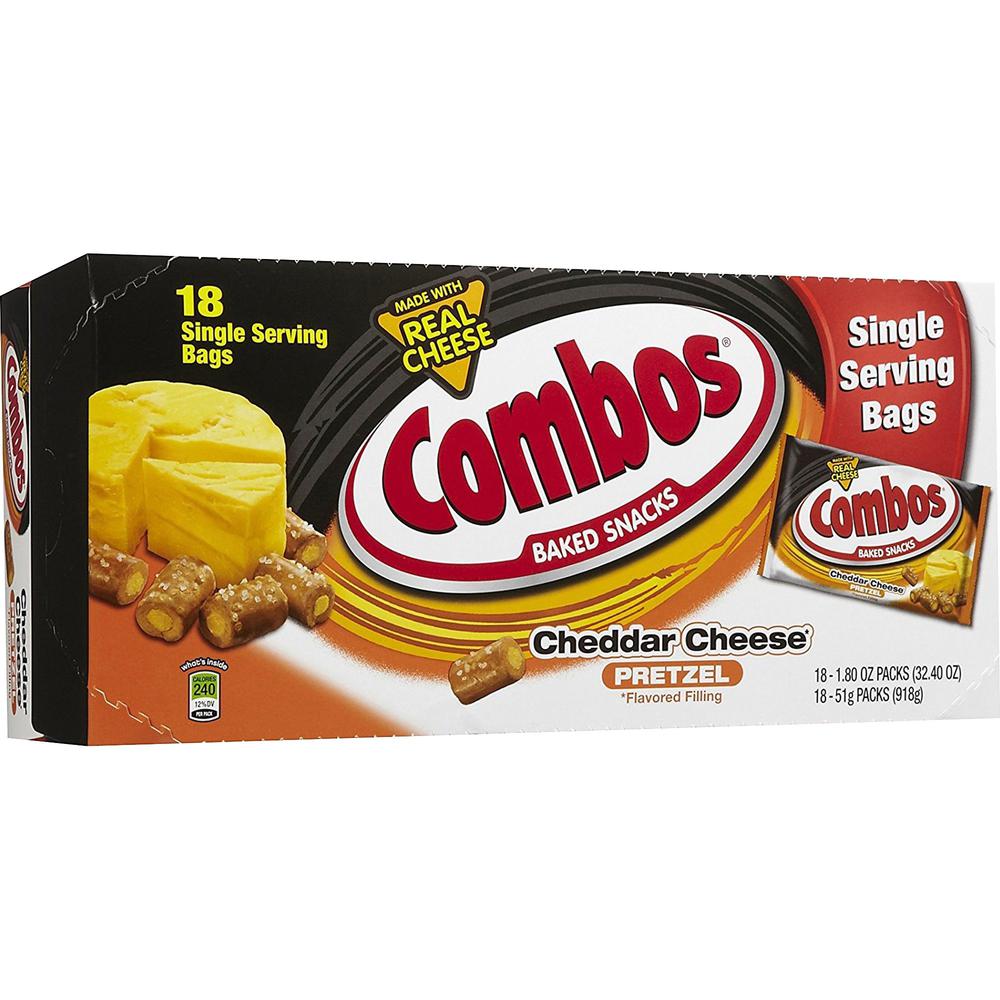 Combos Cheddar Cheese Filled Pretzel - Cheddar Cheese, Crunch - 1.80 oz - 18 / Box