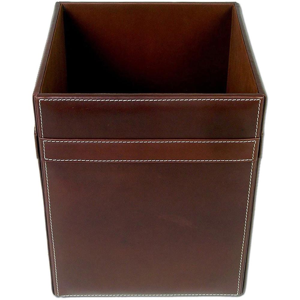 Dacasso Wastebasket - Square - 12" Height x 9.5" Width x 9.5" Depth - Leather - Brown - 1 Each