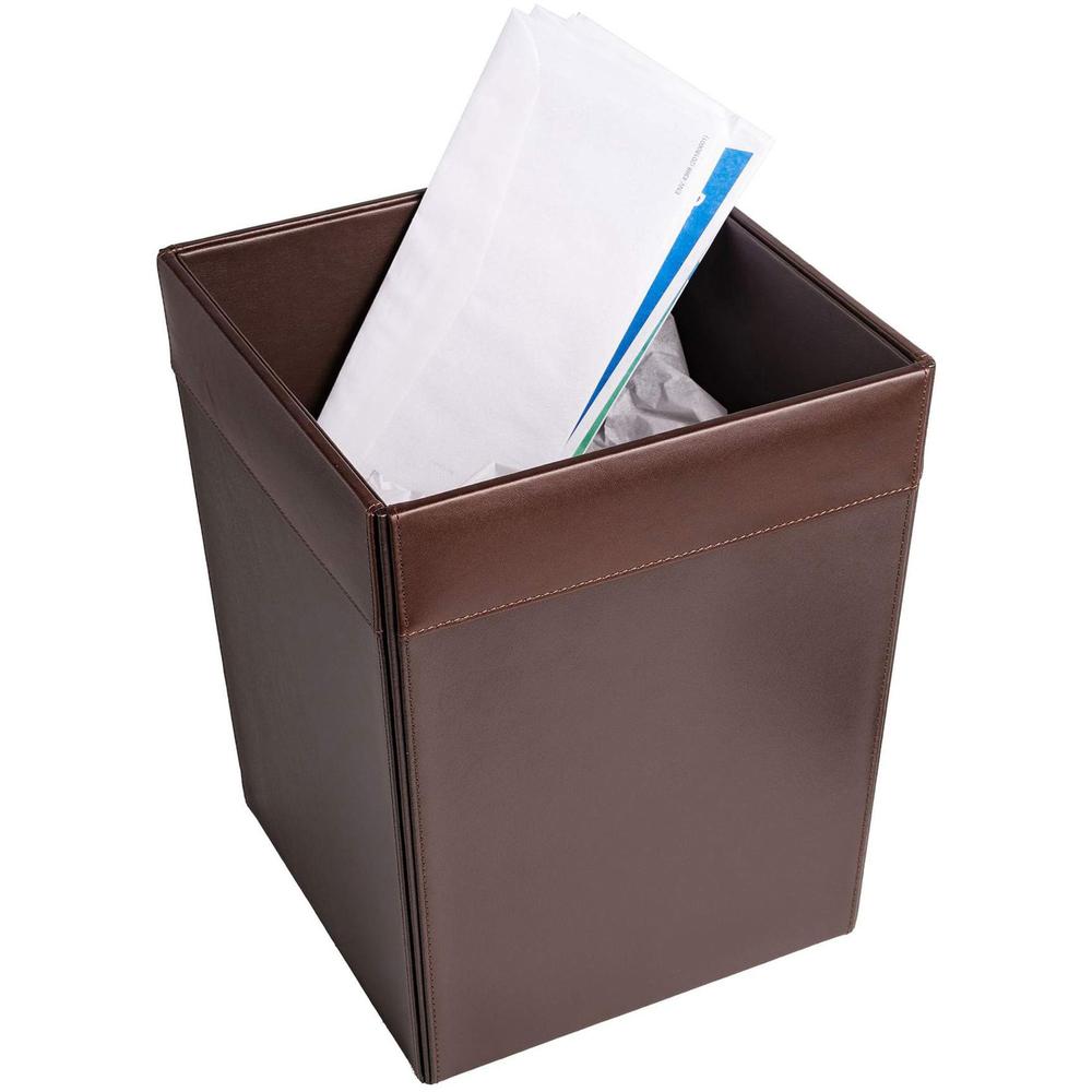 Dacasso Wastebasket - Square - 12" Height x 9.5" Width x 9.5" Depth - Leather - Chocolate - 1 Each