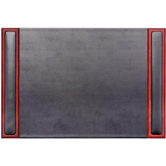 Dacasso Rosewood & Leather Side-Rail Desk Pad - Rectangular - 25.5" Width x 17.25000" Depth - Felt Black Backing - Leather, Rosewood