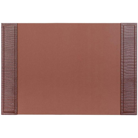 Dacasso Crocodile Embossed Side-Rail Desk Pad - Rectangular - 22.5" Width x 17.25000" Depth - Felt Tan Backing - Top Grain Leather - Brown