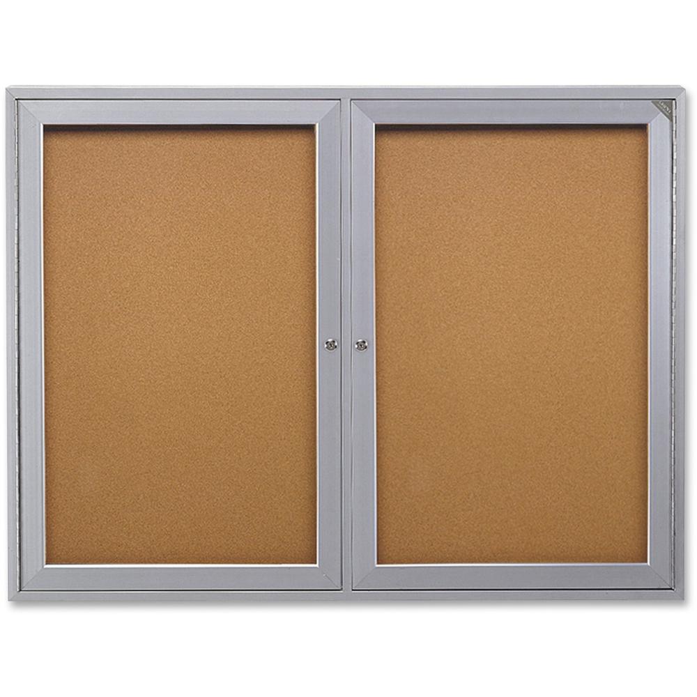 Ghent 2-Door Enclosed Indoor Bulletin Board - 48" Height x 36" Width - Cork Surface - Shatter Resistant - 1 Each