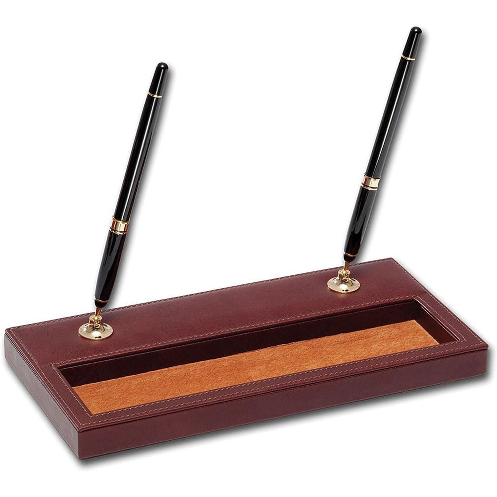 Dacasso Double Pen Stand - 5.38" x 11.12" x 1" - Leather