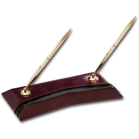 Dacasso Double Pen Stand - Leather - Burgundy