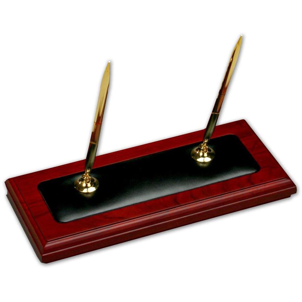 Dacasso Double Pen Stand - 1" x 4.25" - Leather, Rosewood