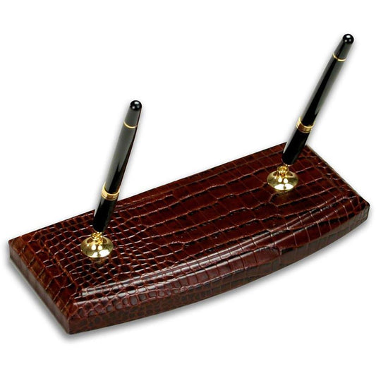 Dacasso Double Pen Stand - Leather - Brown