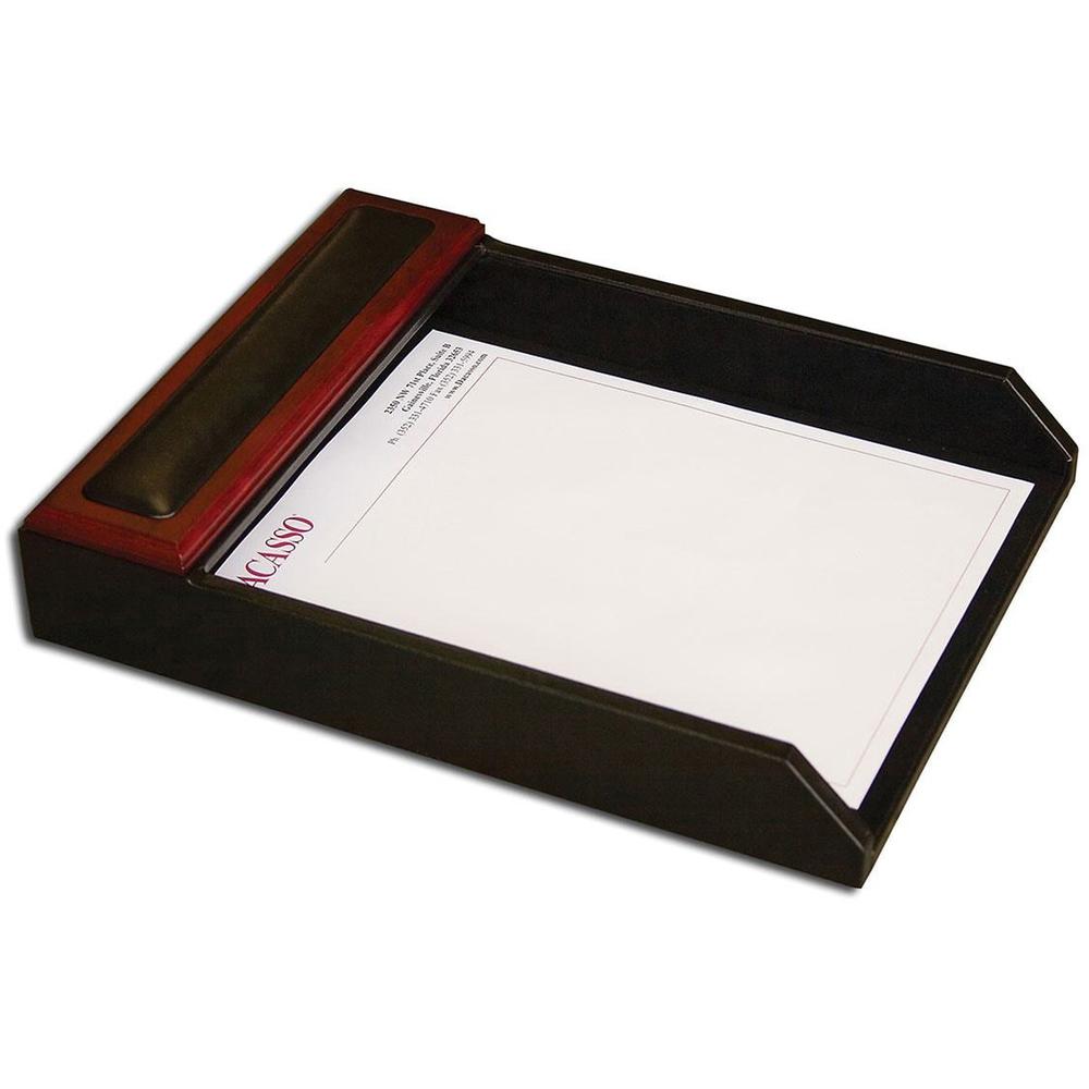 Dacasso Rosewood Letter Tray - 2" x 10.5" - Wood, Leather - Black