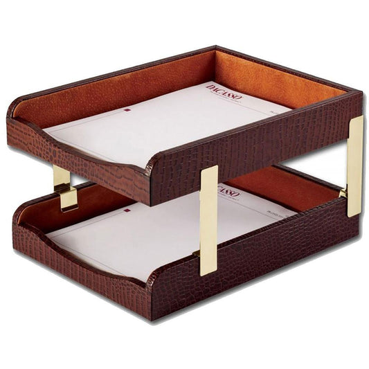 Dacasso Double Front Load Trays - 2" x 10.5" - Leather - Brown