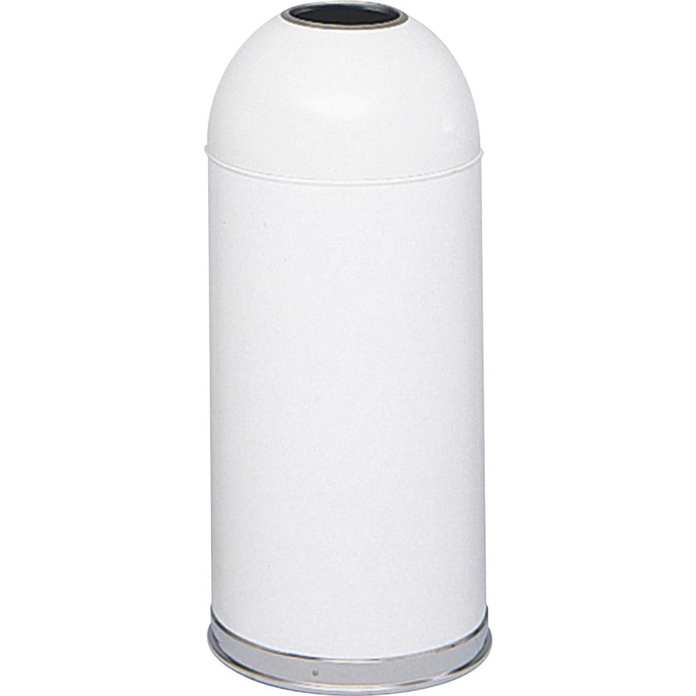 Safco Open Top Dome Waste Receptacle - 15 gal Capacity - 6" Opening Diameter - 34" Height x 15" Depth - Stainless Steel - White - 1 Each