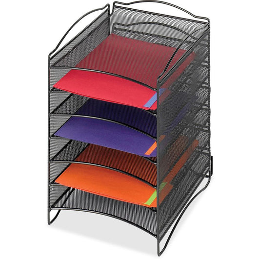 Safco 6-Compartment Mesh Desktop Organizer - 6 Compartment(s) - Compartment Size 1.75" x 9.50" x 12.25" - 15.3" Height x 10.3" Width x 12.8" DepthDesktop - Stackable - Powder Coated - Black - Steel -