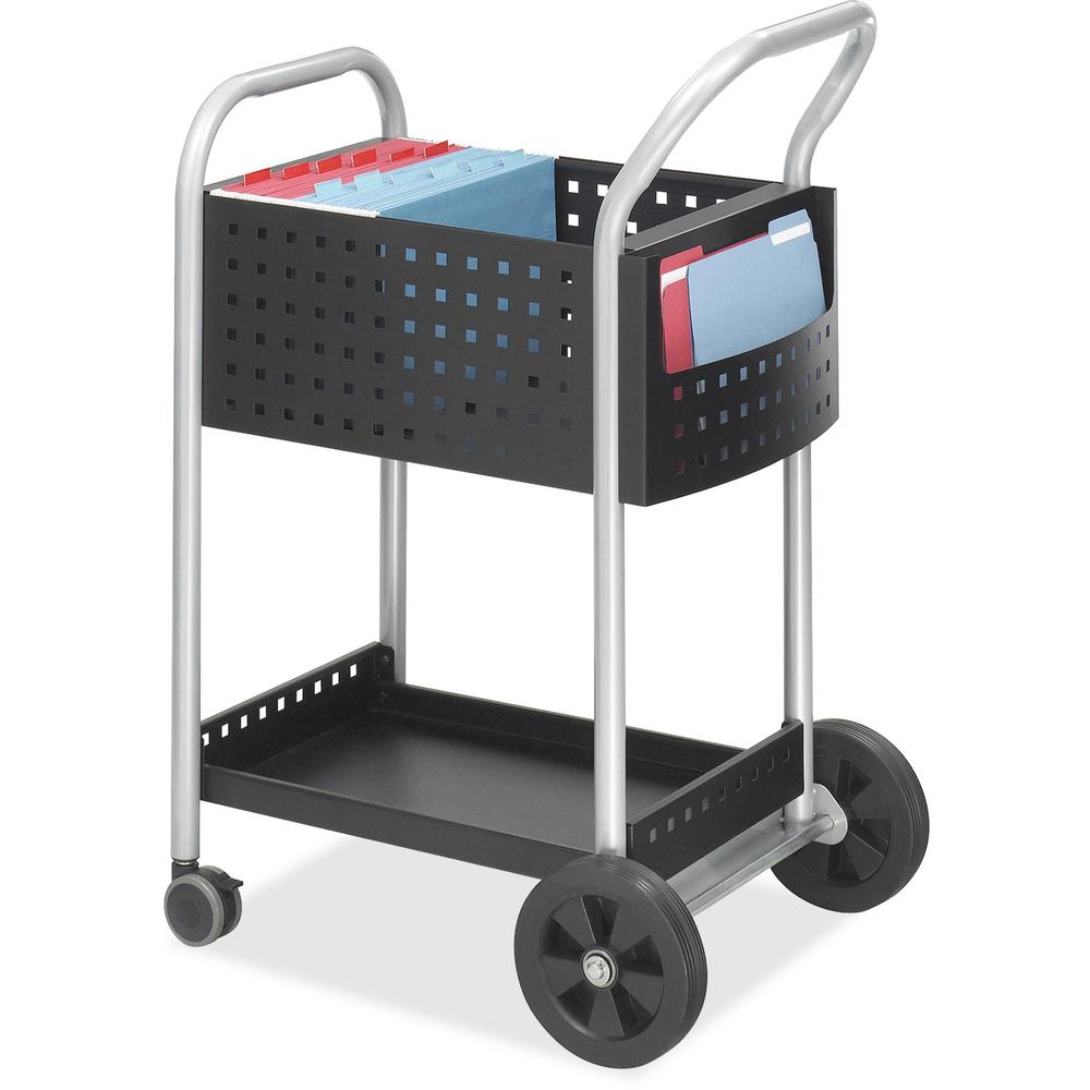 Safco Scoot Mail Cart - 2 Shelf - 300 lb Capacity - 4 Casters - 3" , 8" Caster Size - Steel - x 22" Width x 27" Depth x 40.5" Height - Black, Silver - 1 Each