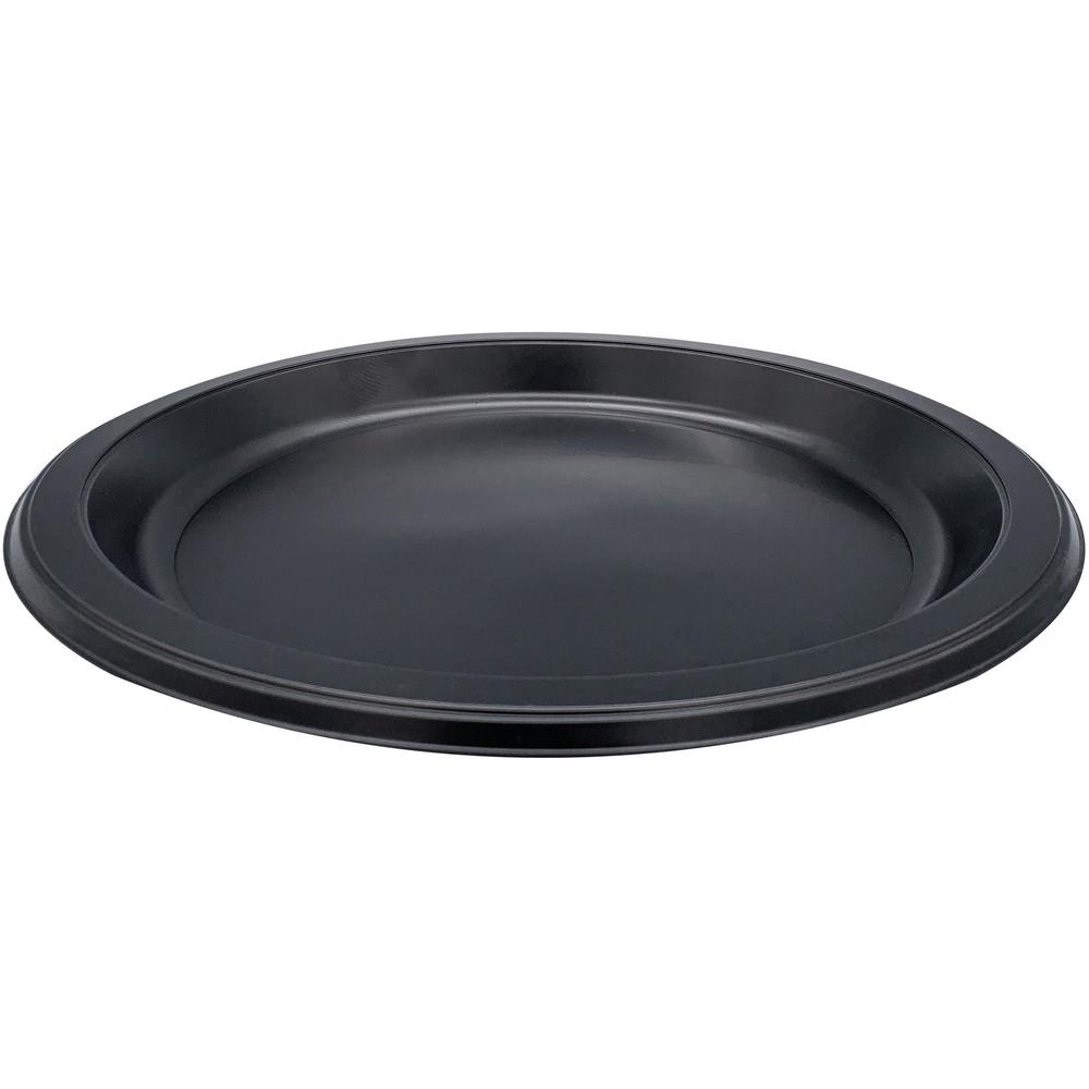 Genuine Joe 9" Round Plastic Plates - Disposable - Black - Plastic Body - 125 / Pack