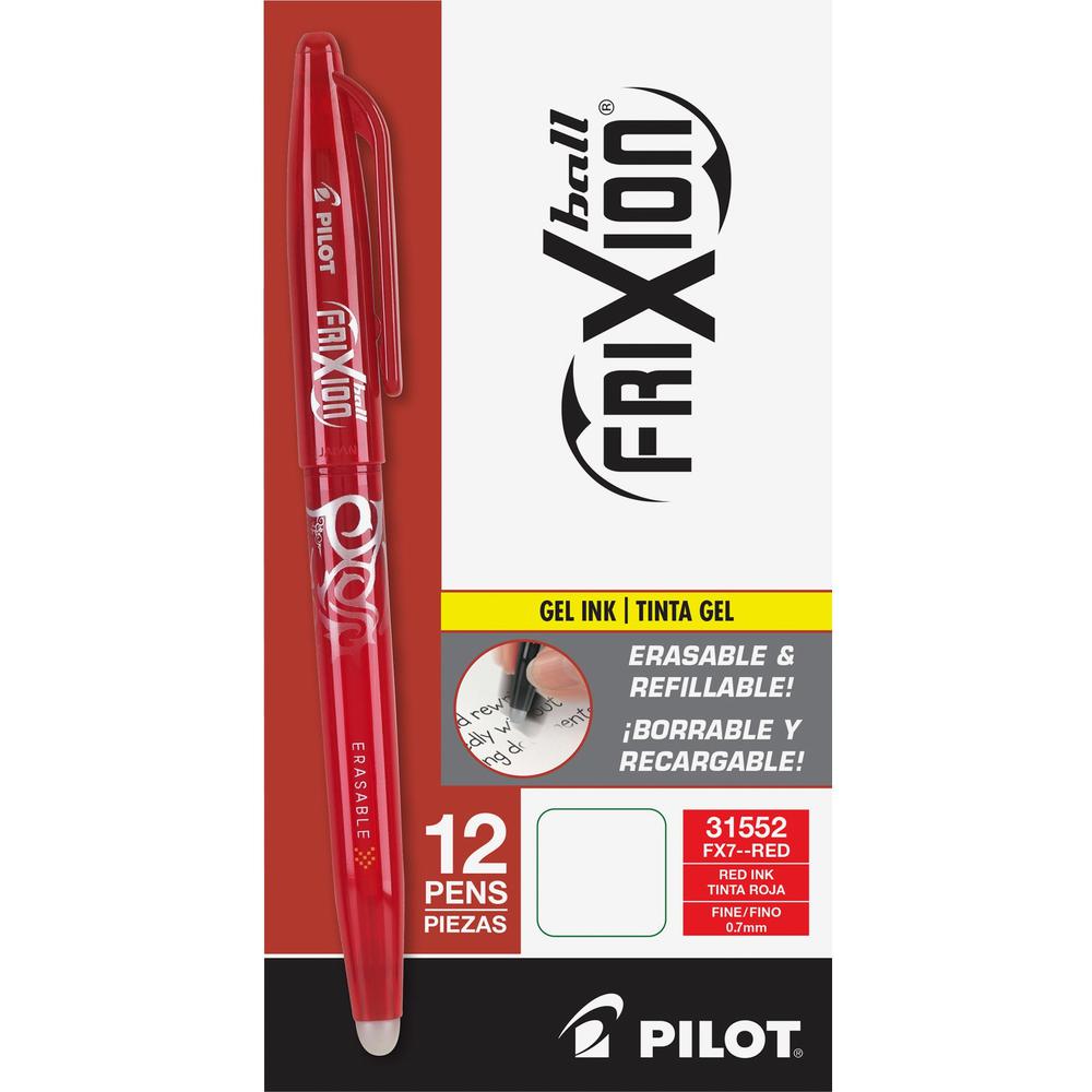 Pilot FriXion Ball Erasable Gel Pens - Fine Pen Point - 0.7 mm Pen Point Size - Red Gel-based Ink - Red Barrel - 1 Dozen