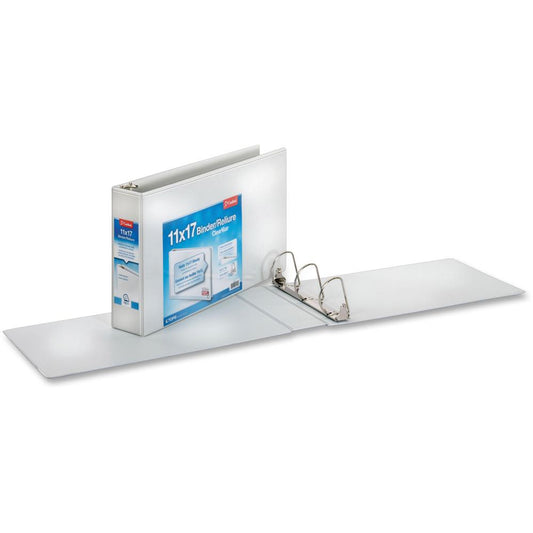 Cardinal ClearVue Overlay Tabloid D-Ring Binders - 3" Binder Capacity - Tabloid - 11" x 17" Sheet Size - 725 Sheet Capacity - 3 1/10" Spine Width - 3 x D-Ring Fastener(s) - Vinyl - White - 3.19 lb - R