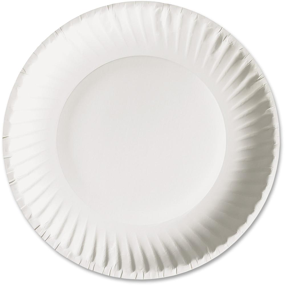 AJM 9" Green Label Economy Paper Plates - 100 / Bag - Microwave Safe - White - Paper Body - 12 / Carton