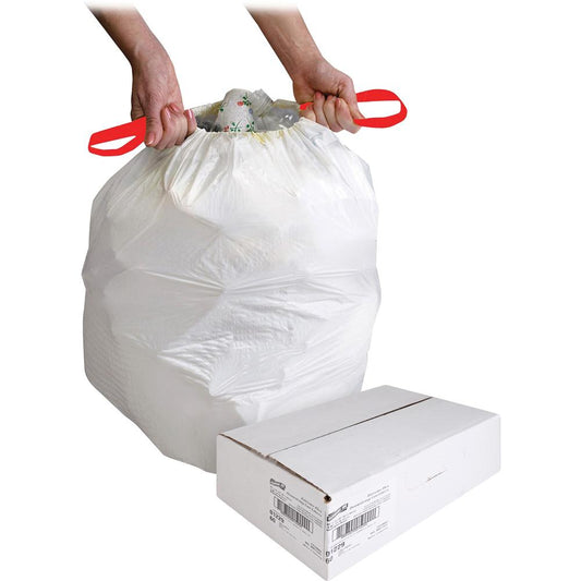 Genuine Joe Flexible Drawstring Trash Can Liners - Small Size - 13 gal Capacity - 24" Width x 25.13" Length - 0.90 mil (23 Micron) Thickness - Low Density - Drawstring Closure - White - Resin - 60/Car