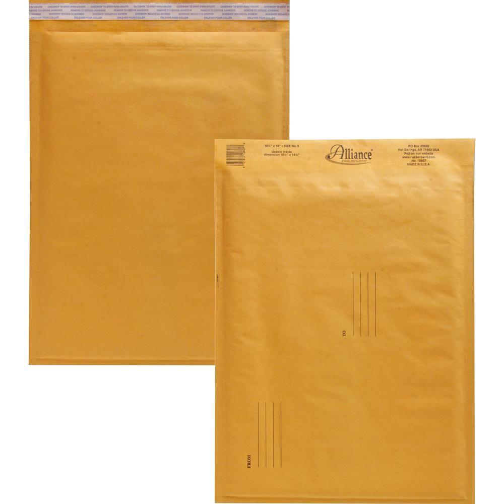 Alliance Rubber Kraft Bubble Mailers - Bubble - #5 - 10 1/2" Width x 16" Length - Peel & Seal - Paper - 25 / Carton - Kraft