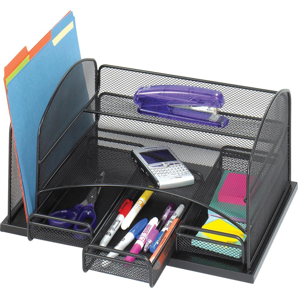 Safco Onyx 3-Drawer Desktop Organizer - 3 Drawer(s) - 16" Height x 11.4" Width x 8" Depth - Powder Coated - Black - Steel - 1 Each