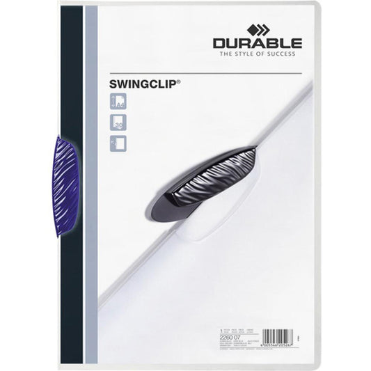 DURABLE&reg; SWINGCLIP&reg; Report Cover - Letter Size 8 1/2" x 11" - 30 Sheet Capacity - Punchless - Vinyl - Dark Blue Clip