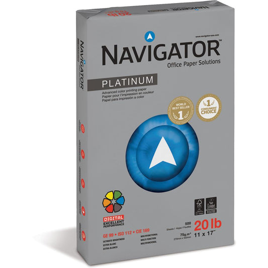 Navigator Platinum Superior Productivity Multipurpose Paper - Silky Touch - White - 11" x 17" - 20 lb Basis Weight - Smooth - 2500 / Carton - Jam-free, Chlorine-free - Bright White