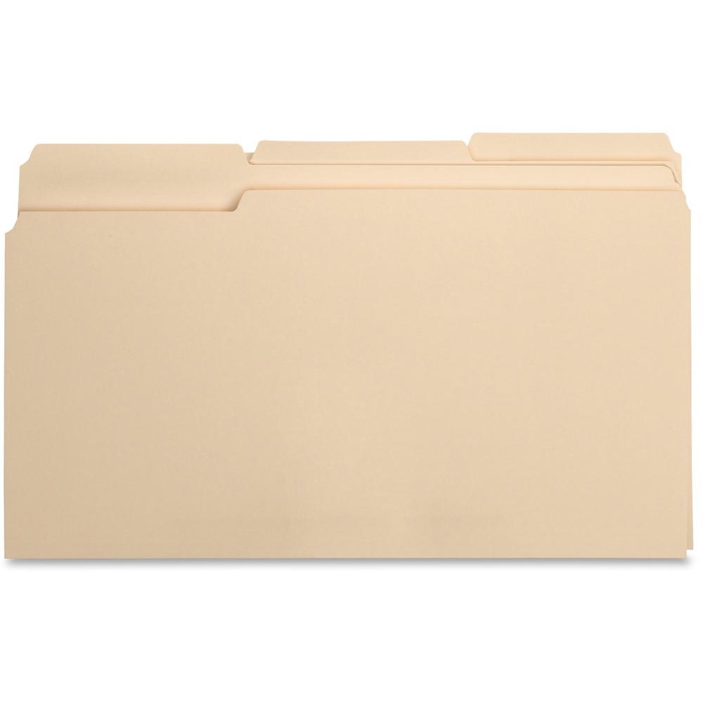 Business Source 1/3 Tab Cut Legal Recycled Top Tab File Folder - 8 1/2" x 14" - 3/4" Expansion - Top Tab Location - Assorted Position Tab Position - Manila - Manila - 10% Recycled - 100 / Box