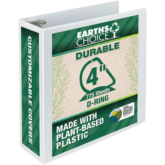 Samsill Earth's Choice Plant-based Durable View Binder - 4" Binder Capacity - Letter - 8 1/2" x 11" Sheet Size - 775 Sheet Capacity - D-Ring Fastener(s) - 2 Pocket(s) - Plastic, Chipboard - White - 1.