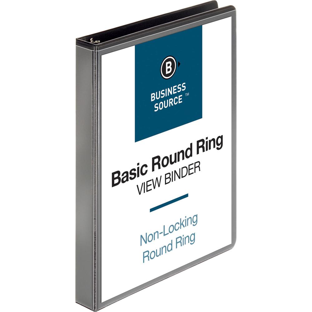 Business Source Round-ring View Binder - 1" Binder Capacity - Letter - 8 1/2" x 11" Sheet Size - 225 Sheet Capacity - Round Ring Fastener(s) - 2 Internal Pocket(s) - Polypropylene, Chipboard - Black -