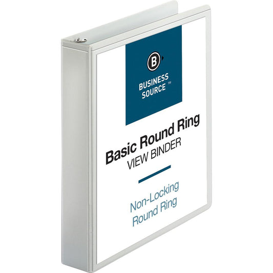 Business Source Round-ring View Binder - 1 1/2" Binder Capacity - Letter - 8 1/2" x 11" Sheet Size - 350 Sheet Capacity - Round Ring Fastener(s) - 2 Internal Pocket(s) - Polypropylene, Chipboard - Whi