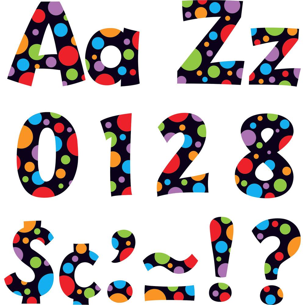 Trend Ready Letter Neon Dots - 83 x Lowercase Letters, 20 x Numbers, 36 x Punctuation Marks, 59 x Uppercase Letters, 18 x Spanish Accent Mark Shape - Pin-up - 4" Height x 8" Length - Assorted - 1 / Pa