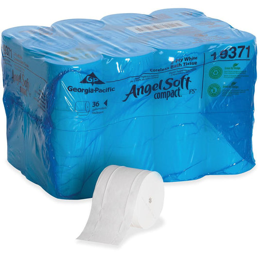 Angel Soft Professional Series Compact Premium Embossed Toilet Paper - 2 Ply - 3.85" x 4.05" - 750 Sheets/Roll - 4.75" Roll Diameter - 0.50" Core - White - Coreless, Embossed, Soft - For Bathroom - 36