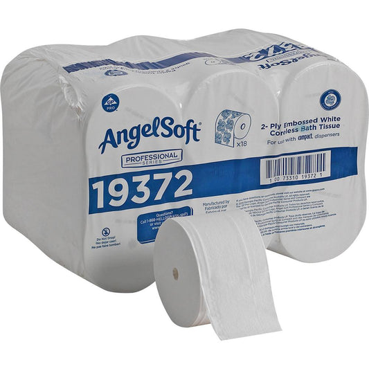 Angel Soft Professional Series Premium Embossed Coreless Toilet Paper - 2 Ply - 3.85" x 4.05" - 1125 Sheets/Roll - White - For Restroom - 18 / Carton