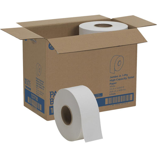 Pacific Blue Basic Jumbo Jr. High-Capacity Toilet Paper - 1 Ply - 3.50" x 2000 ft - 3.30" Roll Diameter - White - Nonperforated - For Washroom, Office Building, Public Facilities, School, Hotel, Food