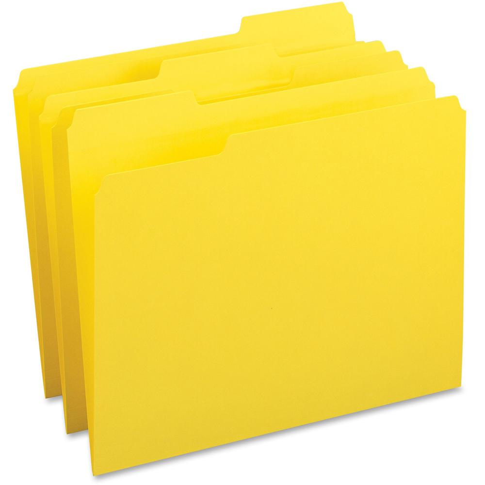 Business Source 1/3 Tab Cut Letter Recycled Top Tab File Folder - 8 1/2" x 11" - Top Tab Location - Assorted Position Tab Position - Yellow - 10% Recycled - 100 / Box