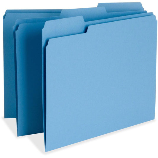 Business Source 1/3 Tab Cut Letter Recycled Top Tab File Folder - 8 1/2" x 11" - Top Tab Location - Assorted Position Tab Position - Blue - 10% Recycled - 100 / Box