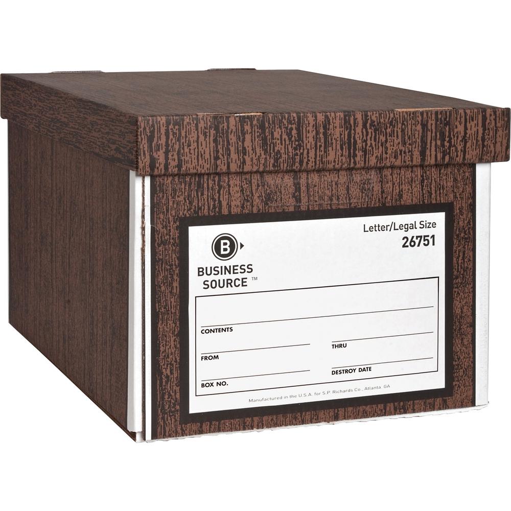 Business Source Economy Medium-duty Storage Boxes - External Dimensions: 10" Width x 12" Depth x 15"Height - Media Size Supported: Legal, Letter - Lift-off Closure - Medium Duty - Stackable - Cardboar