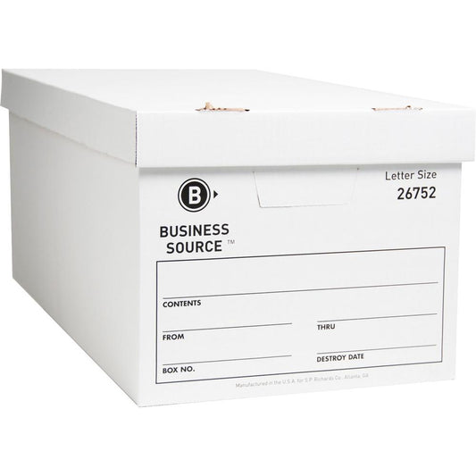 Business Source Lift-off Lid Light Duty Storage Box - External Dimensions: 12" Width x 24" Depth x 10"Height - Media Size Supported: Letter - Lift-off Closure - Light Duty - Stackable - Cardboard - Wh