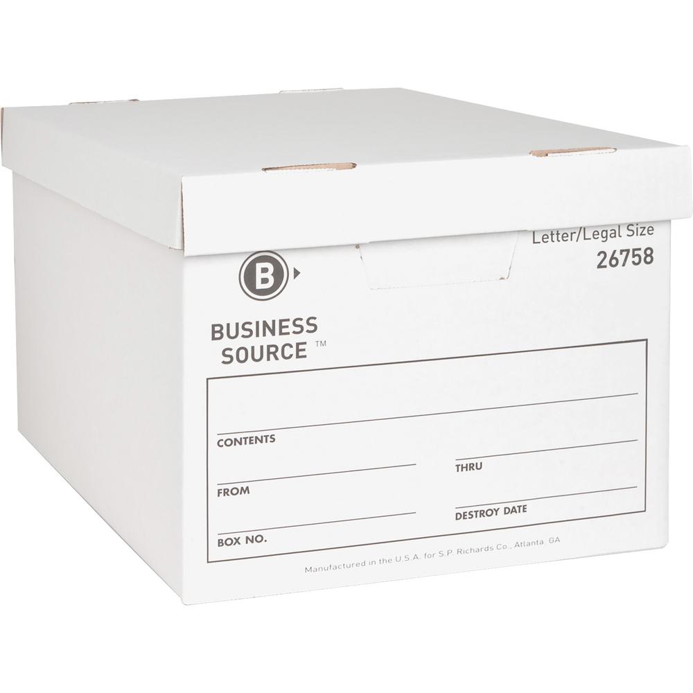 Business Source Lift-off Lid Heavy-Duty Storage Box - External Dimensions: 12" Width x 15" Depth x 10"Height - Media Size Supported: Legal, Letter - Lift-off Closure - Heavy Duty - Stackable - Cardboa