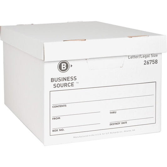 Business Source Lift-off Lid Heavy-Duty Storage Box - External Dimensions: 12" Width x 15" Depth x 10"Height - Media Size Supported: Legal, Letter - Lift-off Closure - Heavy Duty - Stackable - Cardboa