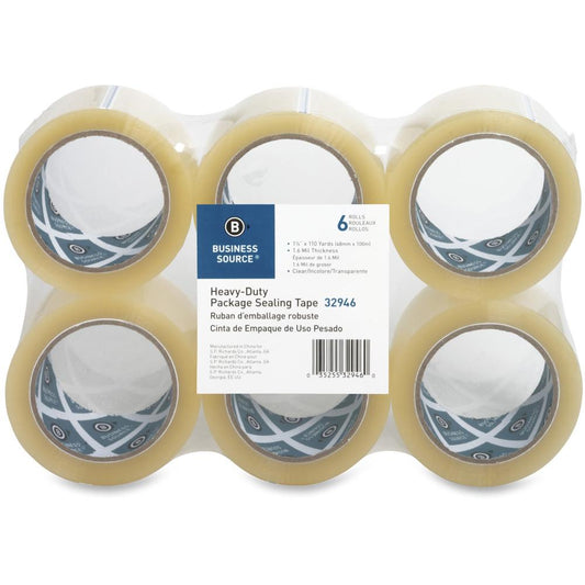 Business Source Heavy-duty Packaging/Sealing Tape - 110 yd Length x 1.88" Width - 3" Core - 1.60 mil - Breakage Resistance - For Bonding, Packing - 6 / Pack - Clear