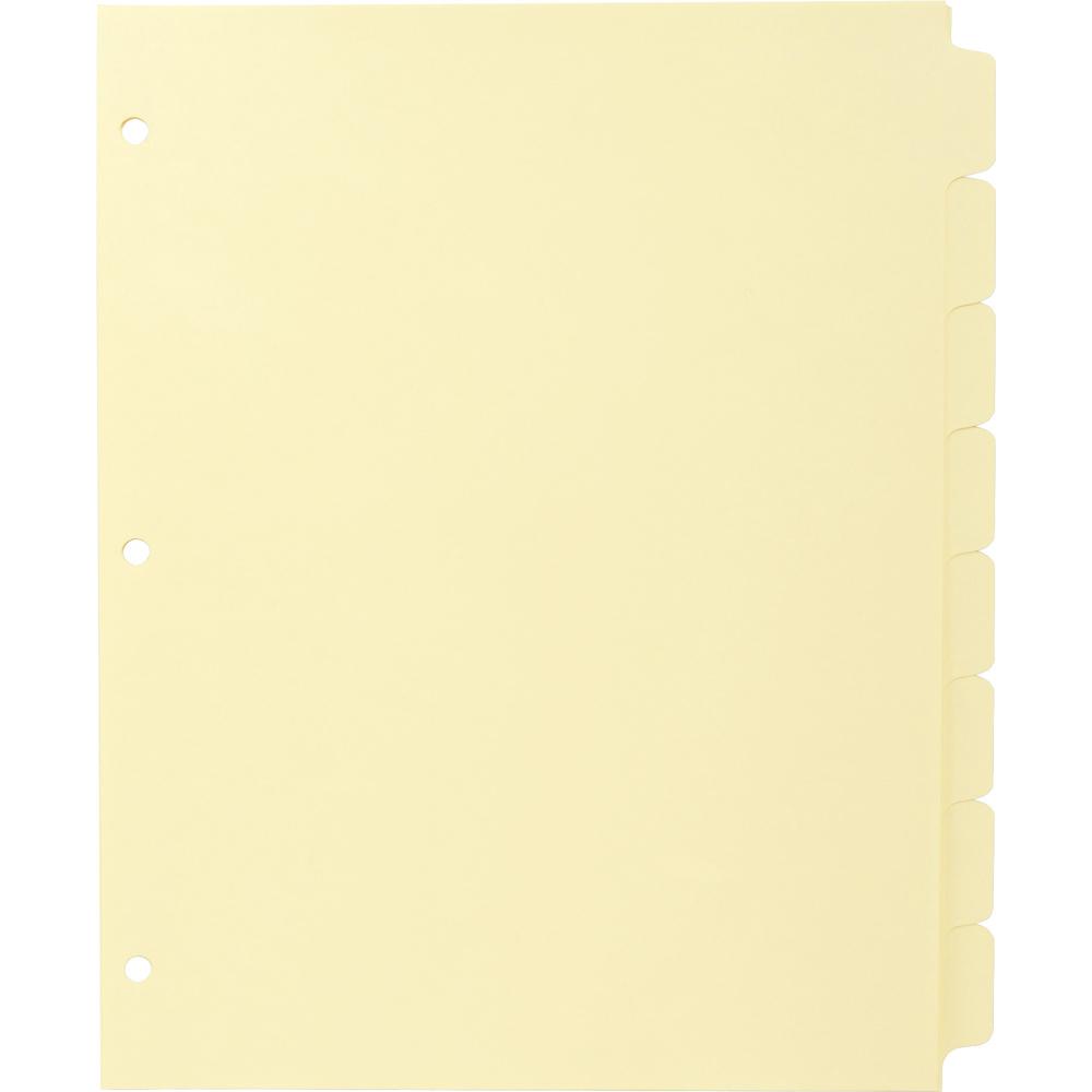 Business Source Mylar-reinforced Plain Tab Indexes - 8 Write-on Tab(s) - 8.5" Divider Width x 11" Divider Length - Letter - 3 Hole Punched - Canary Tab(s) - Hole-punched, Mylar Reinforced Edge - 24 /