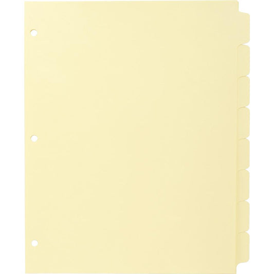 Business Source Mylar-reinforced Plain Tab Indexes - 8 Write-on Tab(s) - 8.5" Divider Width x 11" Divider Length - Letter - 3 Hole Punched - Canary Tab(s) - Hole-punched, Mylar Reinforced Edge - 24 /