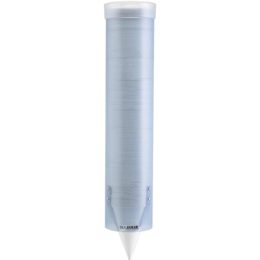 San Jamar Pull Type Water Cup Dispenser - 16" Tube - Pull Dispensing - Wall Mountable - Frosted Blue, Transparent - Plastic - 1 Each