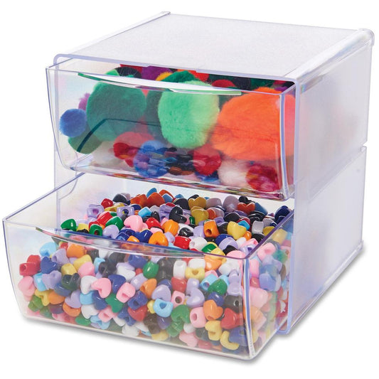 Deflecto Stackable Cube Organizer - 2 Drawer(s) - 6" Height x 6" Width x 7.5" DepthDesktop - Stackable - Clear - Plastic - 1 Each