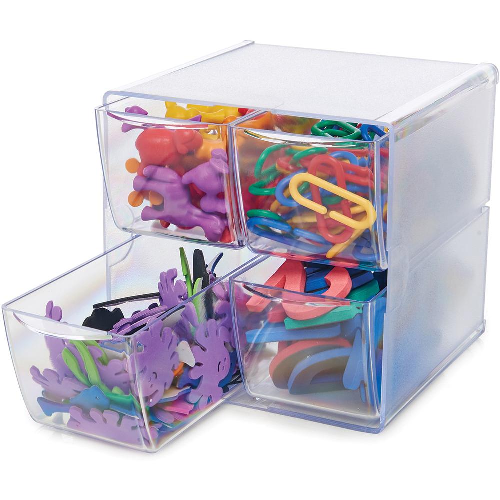 Deflecto Stackable Cube Organizer - 4 Drawer(s) - 6" Height x 6" Width x 7.3" DepthDesktop - Stackable - Clear - Plastic - 1 Each