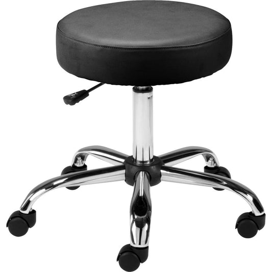 Lorell Backless Pneumatic Height Stool - Vinyl Seat - 5-star Base - Black - 1 Each