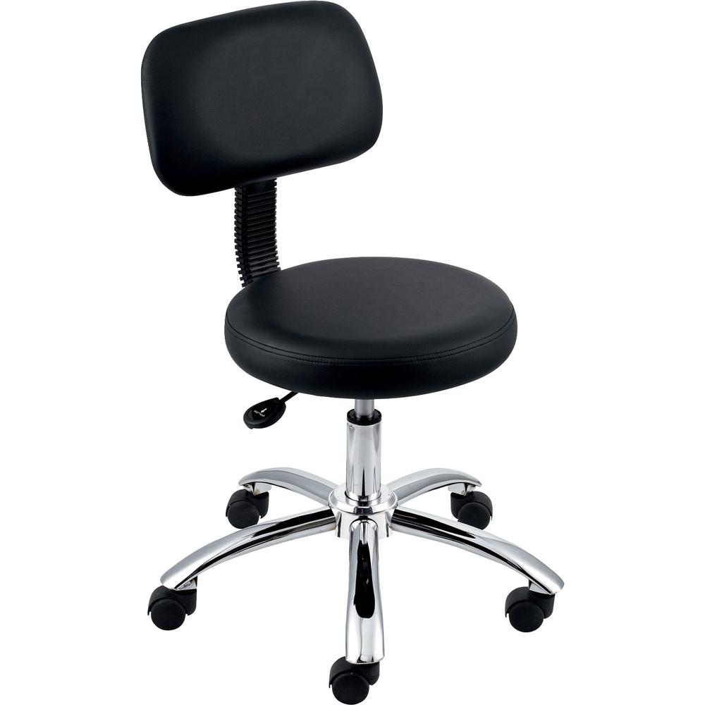 Lorell 16" Round Seat Pneumatic Height Stool - Vinyl Seat - 5-star Base - Black - 1 Each